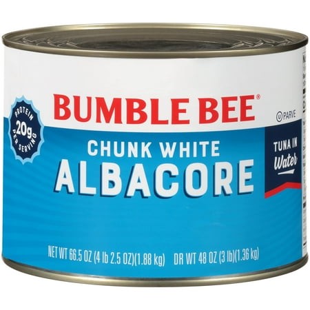 Bumble Bee Chunk White Albacore Tuna AIS1 in Water  66.5 Oz Bulk Food Service Can - Wild Caught Tuna - 20g Protein per Serving  High in Omega-3s - Non