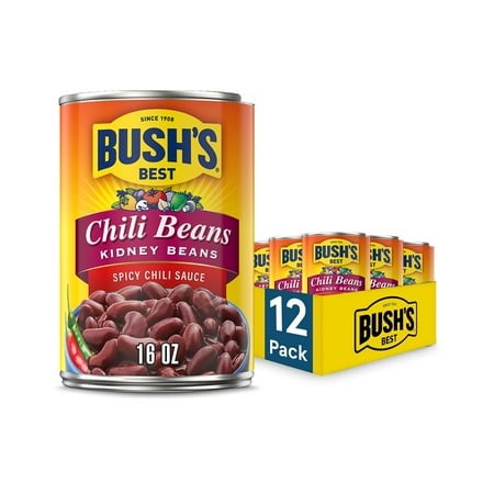 BUSH S BEST 16 SCH4 Oz Canned Spicy Dark Red Chili Beans  Source of Plant Based Protein and Fiber  (Pack of 12)