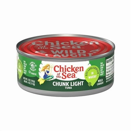 Chicken of the Sea Chunk Light Tuna in Water  5 Ounce Can (Pack of 1)  Wild Caught Canned Tuna  25% Less Sodium ( Pack of 2 )