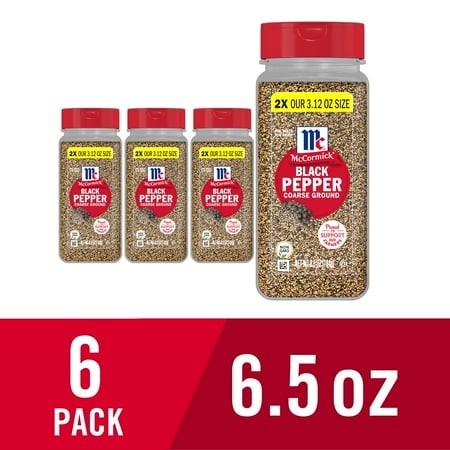 (6 Pack) McCormick Pepper Black Coarse Ground  6.5 Oz Bottle
