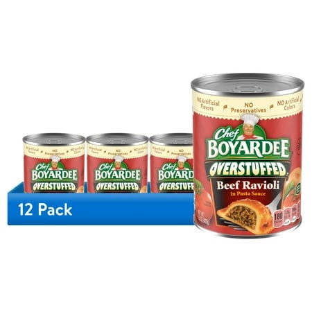 (12 Pack) Chef Boyardee Overstuffed Beef Ravioli in Pasta Sauce  Ready-to-Eat Meal  15 Oz. Can