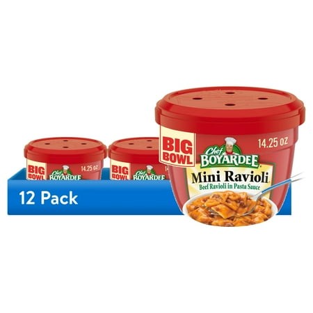 (12 Pack) Chef Boyardee Mini Ravioli  Beef Ravioli in Pasta Sauce  Microwavable Meal  14.5 Oz. Bowl