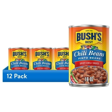 (12 Pack) Bush S Chili Beans  Canned Pinto Beans in Hot Chili Sauce  16 Oz Can