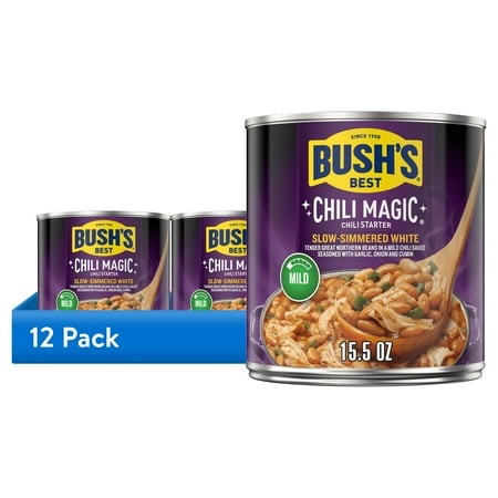 (12 Pack) Bush S Chili Magic Beans  Slow Simmered White Beans in Mild Chili Sauce  15.5 Oz Can