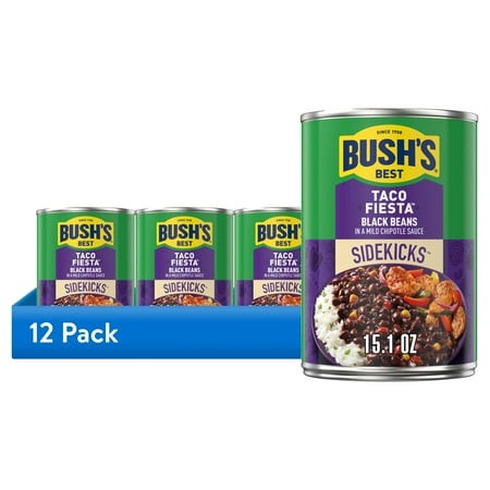 (12 Pack) Bush S Sidekicks Taco Fiesta Black Beans  Canned Black Beans  15.1 Oz Can
