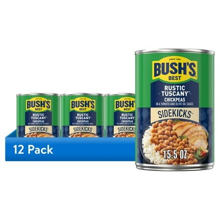 (12 Pack) Bush S Sidekicks Rustic Tuscany Chickpeas  Canned Seasoned Garbanzo Beans  15.5 Oz