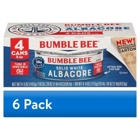 (6 Pack) Bumble Bee Solid White Albacore Can Tuna in Oil  5 Ounce (Pack of 4)