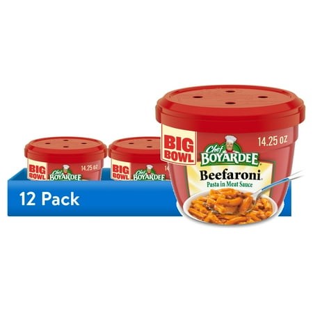 (12 Pack) Chef Boyardee Beefaroni in Meat Sauce  Mircowavable Meal  14.25 Oz. Bowl