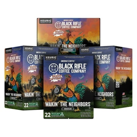 (4 Pack) Black Rifle Coffee Company Wakin the Neighbors High Caffeine Keurig K-Cup Pods  Medium Roast  22 Ct