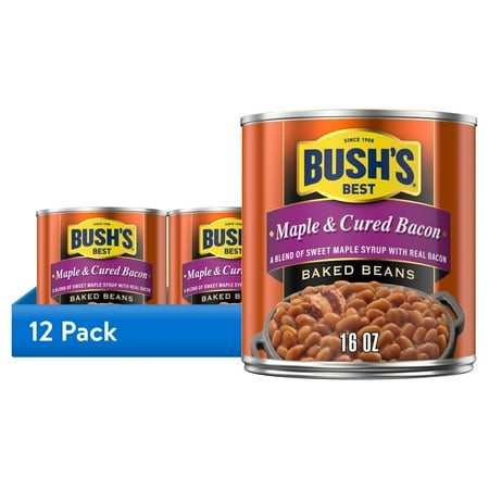 (12 Pack) Bush S Maple and Cured Bacon Baked Beans  Canned Beans  16 Oz Can