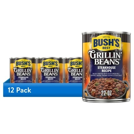(12 Pack) Bush S Steakhouse Recipe Grillin  Beans  Canned Beans in Sweet and Smoky Sauce  22 Oz