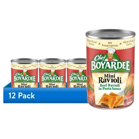 (12 Pack) Chef Boyardee Mini Ravioli  Beef Ravioli in Pasta Sauce  Ready-to-Eat Meal  40 Oz. Can