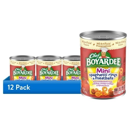 (12 Pack) Chef Boyardee Mini Spaghetti Rings and Meatballs in Tomato Sauce  Ready-to-Eat Meal  15 Oz. Can