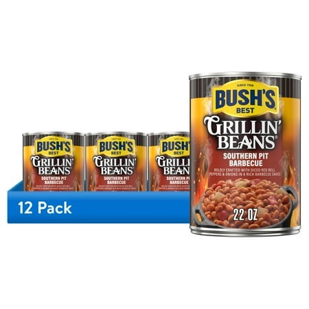 (12 Pack) Bush S Grillin  Beans Southern Pit Barbeque  Canned Beans in Sweet & Smoky Sauce  22 Oz