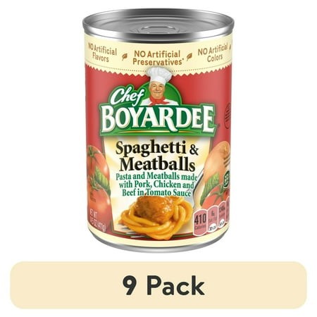 (9 Pack) Chef Boyardee Spaghetti and Meatballs  Microwave Pasta  Canned Food  14.5 Oz