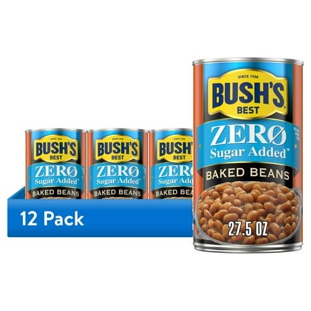 (12 Pack) Bush S Zero Sugar Added Baked Beans  Canned Beans  27.5 Oz Can