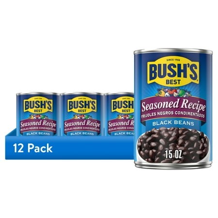 (12 Pack) Bush S Seasoned Recipe Black Beans  Canned Beans  15 Oz