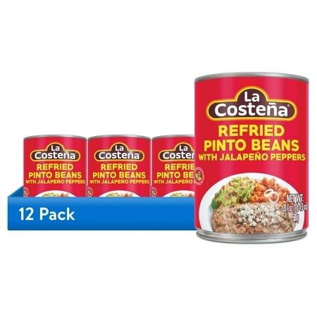 (12 Pack) La Costeña Canned Refried Pinto Beans with Jalapeno Pepper  20.5 Oz