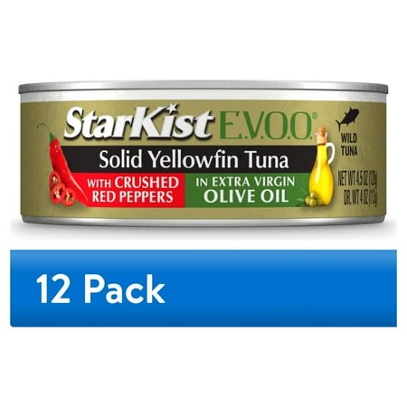 (12 Pack) StarKist E.V.O.O. Solid Yellowfin Tuna with Crushed Red Peppers in Extra Virgin Olive Oil  25g Protein  4.5 Oz Can