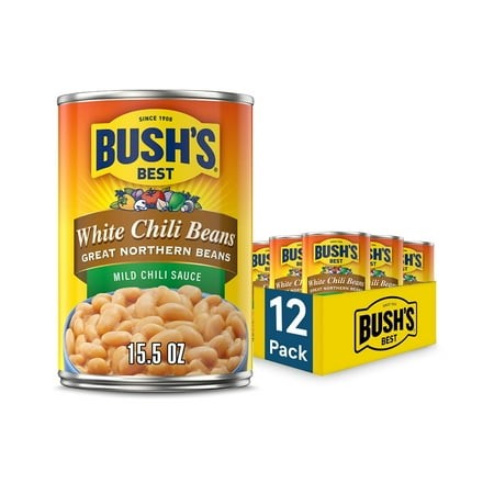 BUSH S BEST 15.5 Oz Canned White KKS1 Chili Bean/Northern/Mild  Source of Plant Based Protein and Fiber  Low Fat  Gluten Free  (Pack of 12)