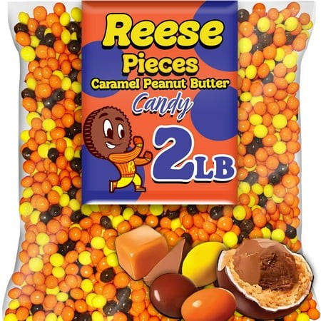 Reese Pieces Caramel Peanut Butter Candy  Bulk 2 Lbs  Caramel Flavored Milk Chocolate Peanut Butter Candies in Crunchy Shell  for Baking  Ice Cream To