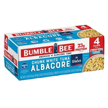 Bumble Bee Chunk White Albacore Tuna KKS1 in Water  5 Oz Can (Pack of 4) - Wild Caught Tuna - 23g Protein per Serving  High in Omega-3s - Non-GMO Proj
