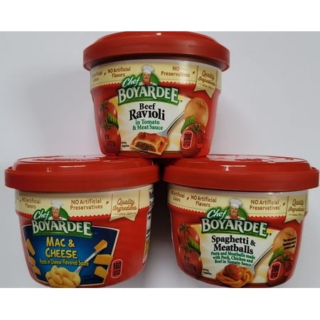 Chef Boyardee Microwavable Bowls VARIETY PACK: KKS1 BEEF RAVIOLI  MINI ABC S & 123 S  SPAGHETTI & MEATBALLS (12 Pack)  4 of Each Flavor  7.5 Ounce Bow