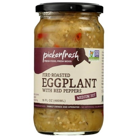 Pack of 6  Pickerfresh Fire Roasted Eggplant with Red Peppers  16 Oz