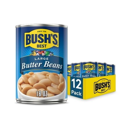 BUSH S BEST 16 Oz Canned Large KKS1 Butter Beans  Source of Plant Based Protein and Fiber  Low Fat  Gluten Free  (Pack of 12)