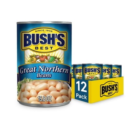 BUSH S BEST 15.8 Oz Canned Great KKS1 Northern Beans  Source of Plant Based Protein and Fiber  Low Fat  Gluten Free  (Pack of 12)