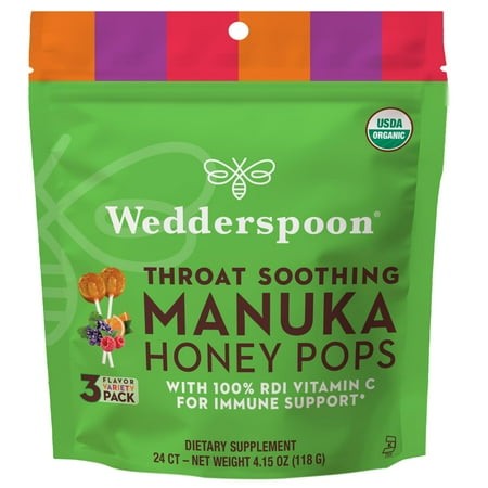 Wedderspoon Organic Manuka Honey Pops MDA05 for Kids  Variety Pack 24 (Pack of 1)
