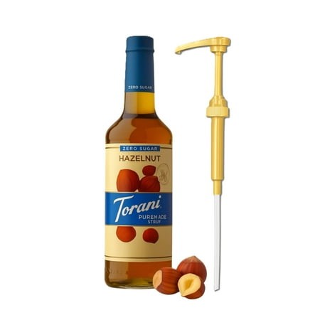 Torani Puremade Zero Sugar Hazelnut Flavouring Syrup  25.4 Fl Oz Glass Bottle + Gold Pump