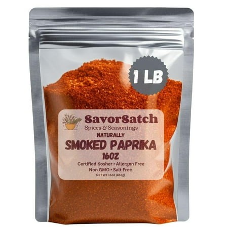 SavorSatch Smoked Paprika - Naturally MDA05 Smoked Sweet Paprika  Certified Kosher  16 Ounce (1 Pound) Resealable Pouch | Bulk Spice for Cooking  Seas