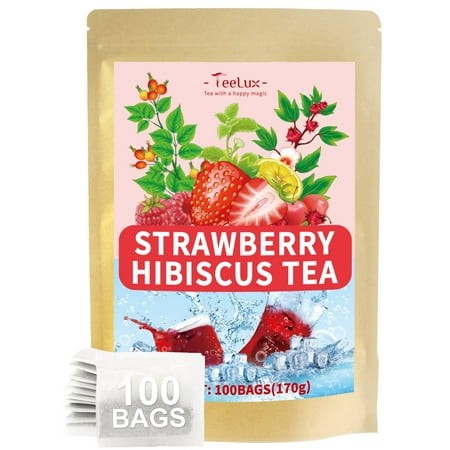 TeeLux Strawberry Hibiscus Iced Tea  Natural Hibiscus Tea with Stevia and Rosehip  Tangy & Sweet Flavor  Caffeine Free  100 Count