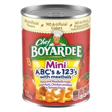 Chef Boyardee Mini ABC S and 123 S with Meatballs in Tomato Sauce Ready to Eat Meal 15 Oz Can (Pack of 7)