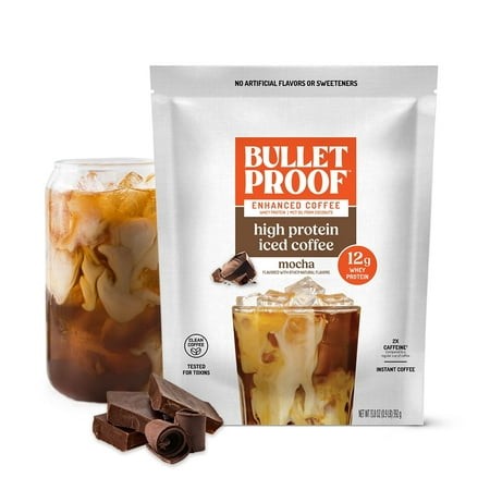 Bulletproof Mocha High Protein Iced Coffee  14 Servings - 13.8oz  Whey Protein Instant Coffee  Zero Artificial Flavors & Sweeteners  170mg Caffeine pe