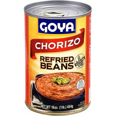Pack of 2 Goya Refried Pinto Beans with Chorizo  16 Oz Can