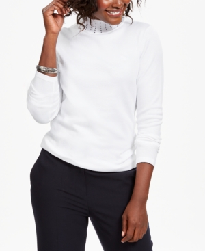 Karen Scott Studded Mock-Neck Sweater, Created for Macy's - Tbd White
