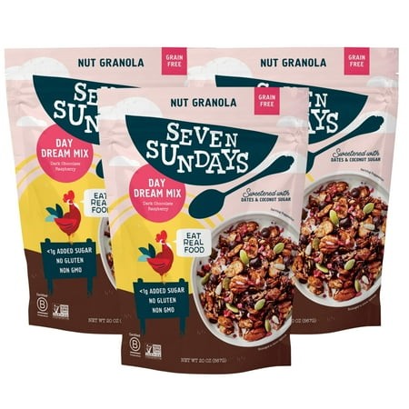 Seven Sundays Nut Granola Cereal  Day Dream Dark Chocolate Raspberry  20 Oz Bag (Pack of 3)  Grain & Gluten Free  4g Protein  5g Net Carbs  Keto Frien