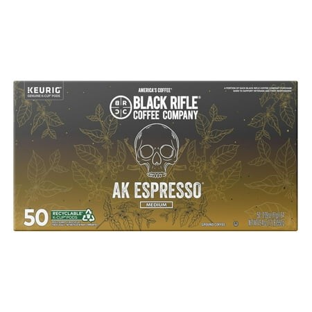 Black Rifle Coffee Company AK Espresso  50 Count  Medium Roast K Cups - Single Serve K Cups Coffee Pods - Kcup Pods Compatible with Keurig 1.0 & 2.0 -