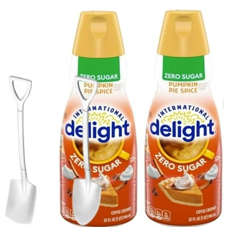 Candy Freezer Int L Delight Shelf-stable Non-dairy Liquid Coffee Creamer.- Pack of Two (2) 32 Fl Oz Bottles (Pumpkin Pie Spice Zero Sugar) with Shovel