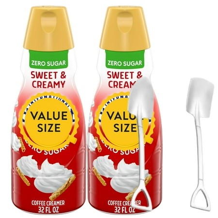Candy Freezer Int L Delight Shelf-stable Non-dairy Liquid Coffee Creamer.- Pack of Two (2) 32 Fl Oz Bottles (Zero Sugar Sweet & Creamy) with Shovel Sp