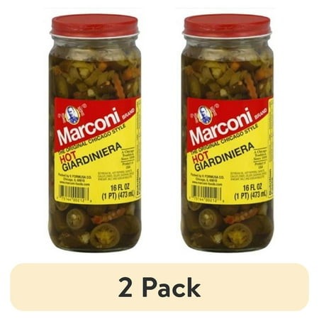 (2 Pack) Marconi Original Chicago Style Hot Giardiniera  Shelf-Stable  16 Fl Oz Jar