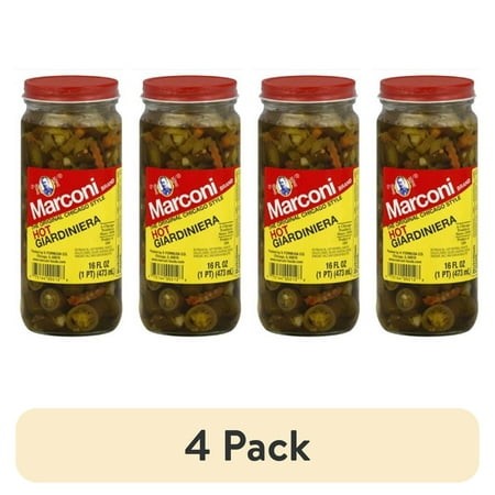 (4 Pack) Marconi Original Chicago Style Hot Giardiniera  Shelf-Stable  16 Fl Oz Jar