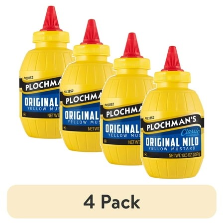 (4 Pack) Plochman  Mild Yellow Mustard  10.5 Oz  Classic Squeeze Barrel