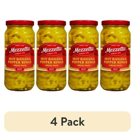 (4 Pack) Mezzetta Hot Banana Pepper Rings  16 Fl Oz Jar
