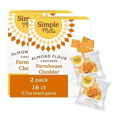Simple Mills Almond Flour Crackers Snack Packs  Farmhouse Cheddar  Gluten Free  Flax Seed  Sunflower Seeds  Corn Free  Good for Snacks  6.5 Oz  Pack o