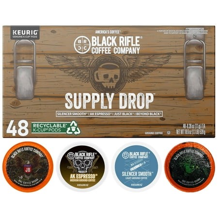 Black Rifle Coffee Company Supply Drop Variety Pack (48 Count of K Cups) - Silencer Smooth  AK Espresso  Just Black  & BeyondBlack KCup Pods - K Cups 