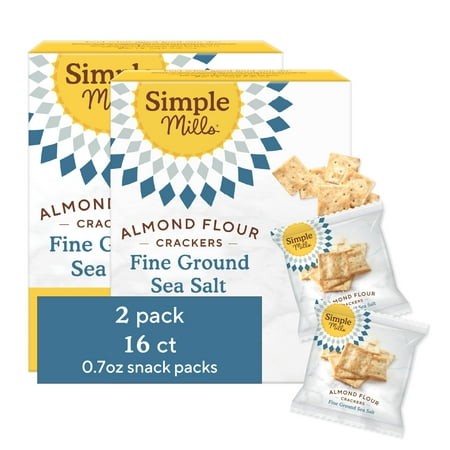Simple Mills Almond Flour Crackers Snack Packs  Sea Salt  Gluten Free  Flax Seed  Sunflower Seeds  Corn Free  Good for Snacks  6.5 Oz  Pack of 2 (8 Ba