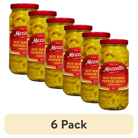 (6 Pack) Mezzetta Hot Banana Pepper Rings  16 Fl Oz Jar
